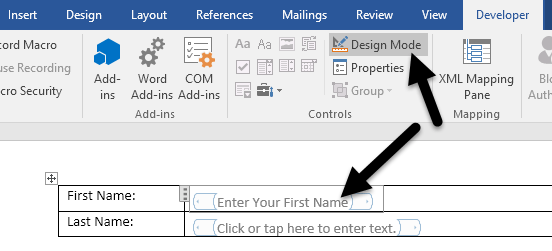 interactive forms in microsoft word